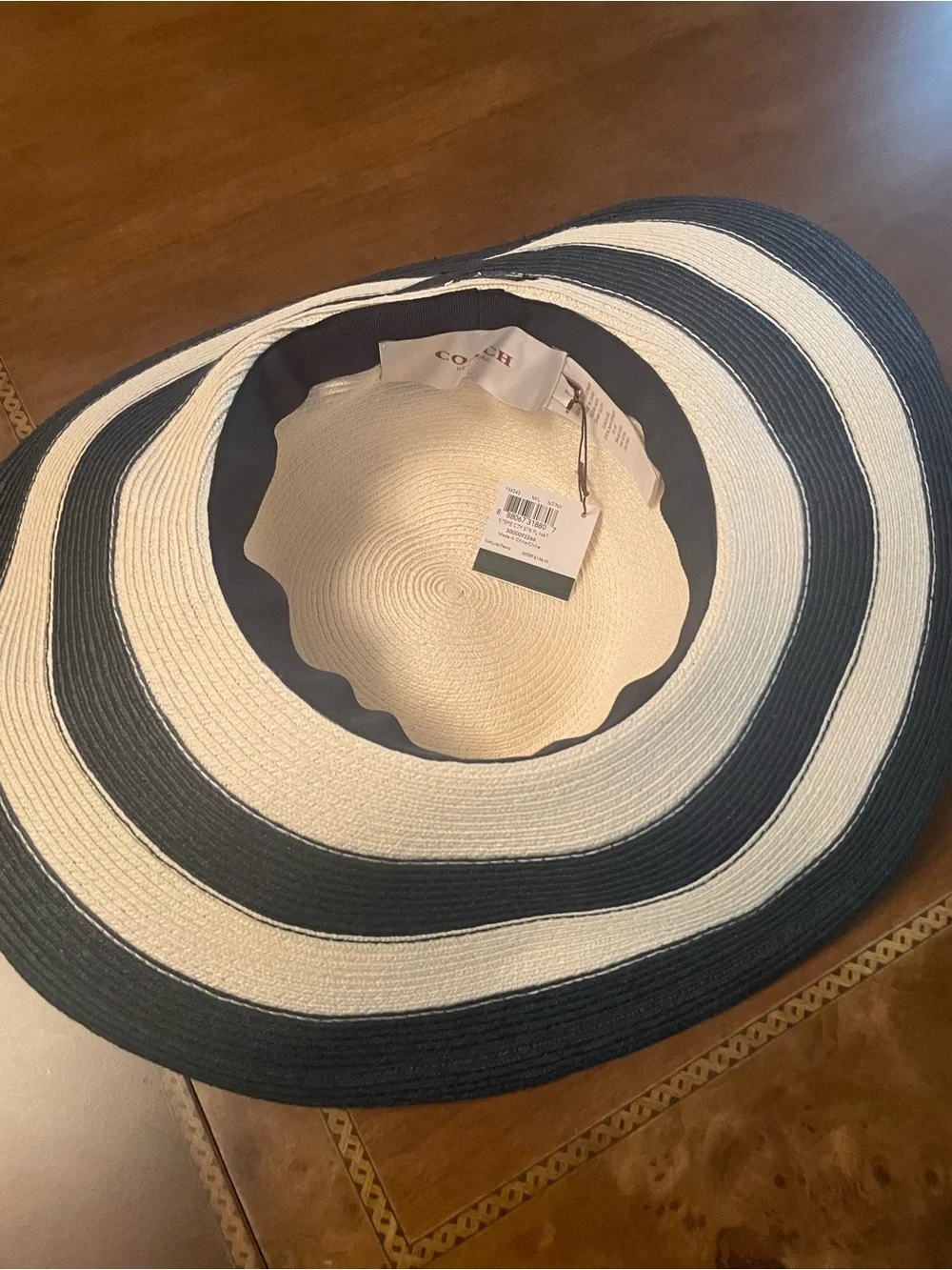 Coach City Striped Wide Brim Sun Hat - Navy and White